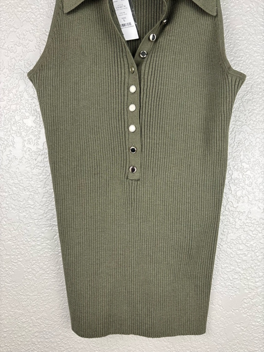 White House Black Market Olive Large Ribbed Henley Sweater Tank Top Sleeveless - Picture 3 of 12